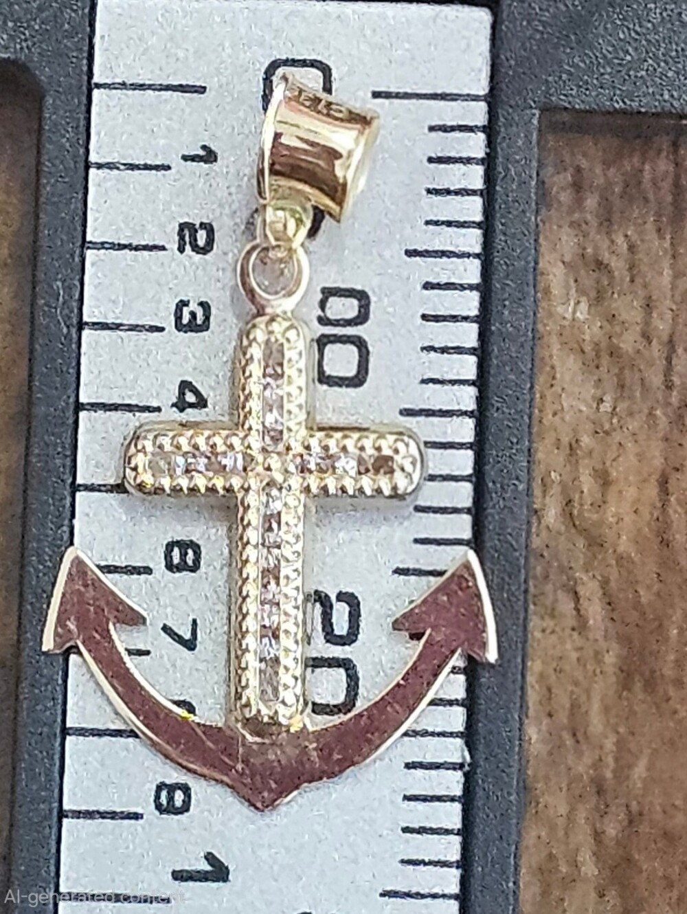14k Solid Gold-Tone Cross & Anchor Pendant Necklace Charm